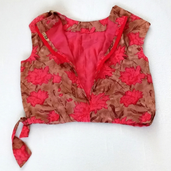 Vintage Floral Shell/Top w Zipper Back & Side Tie S/M - Picture 5 of 11